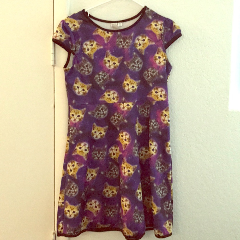 Cosmic Cat Short Sleeve Retro Rockabilly Dress